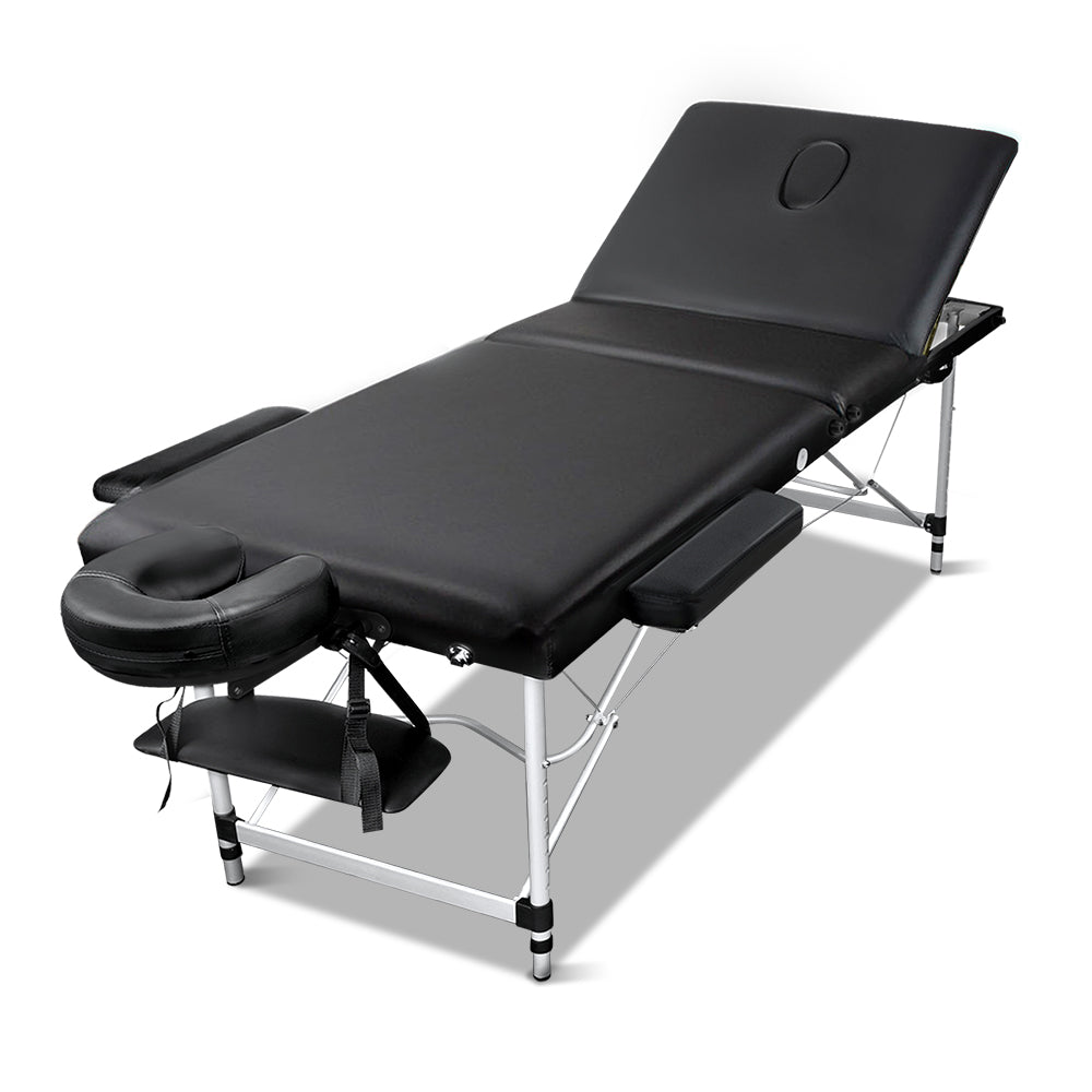 Zenses Massage Table 60cm Portable 3 Fold Aluminium Beauty Bed Black 8
