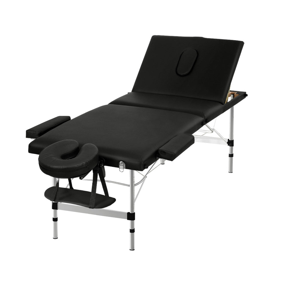 Zenses Massage Table 65cm Portable 3 Fold Aluminium Beauty Bed Black 7