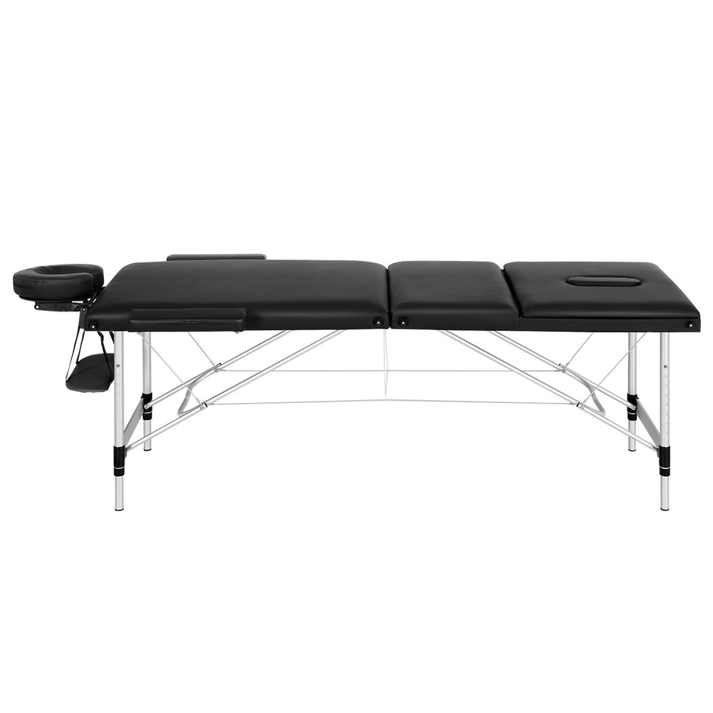 Zenses Massage Table 65cm Portable 3 Fold Aluminium Beauty Bed Black 3