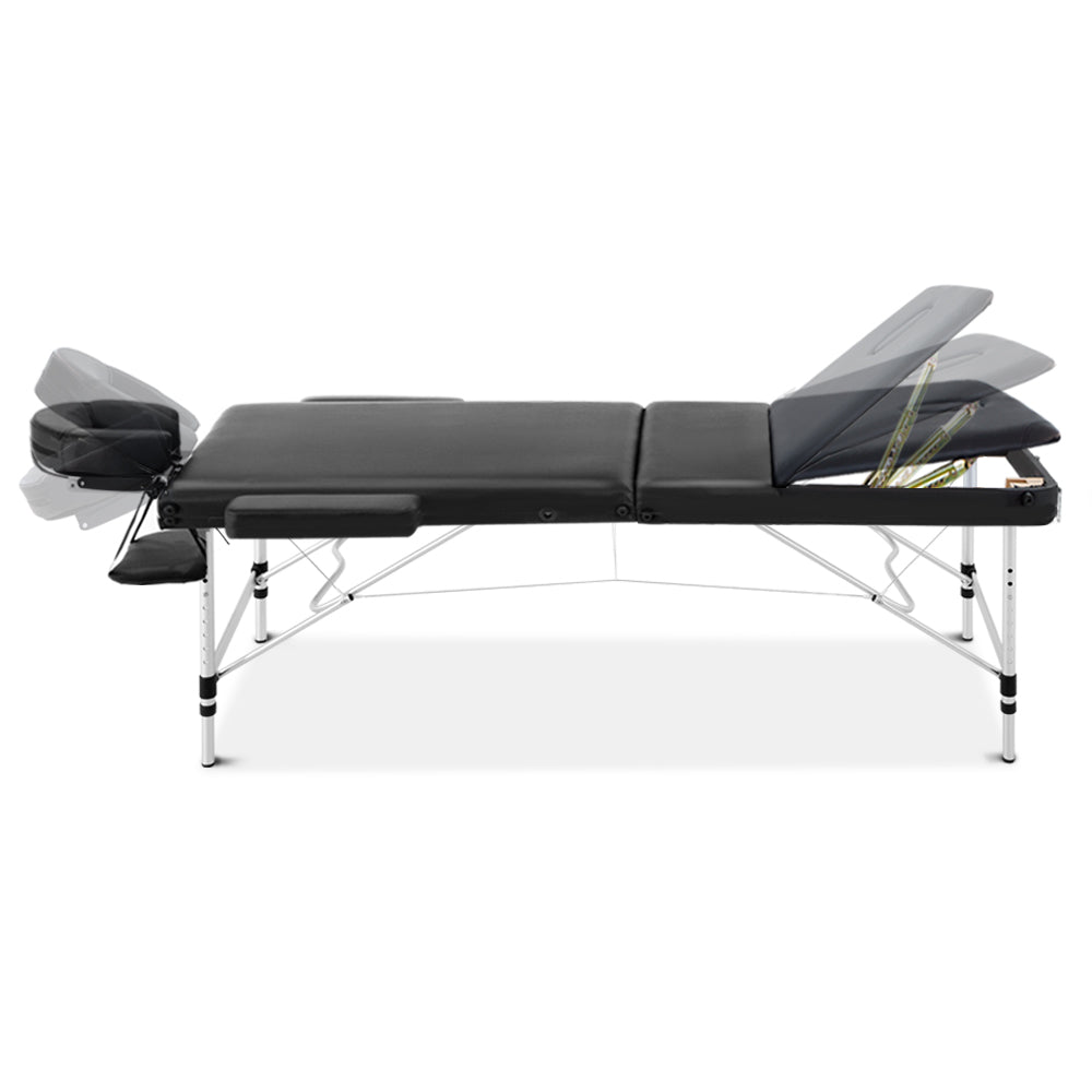Zenses Massage Table 80cm Portable 3 Fold Aluminium Beauty Bed Black 3