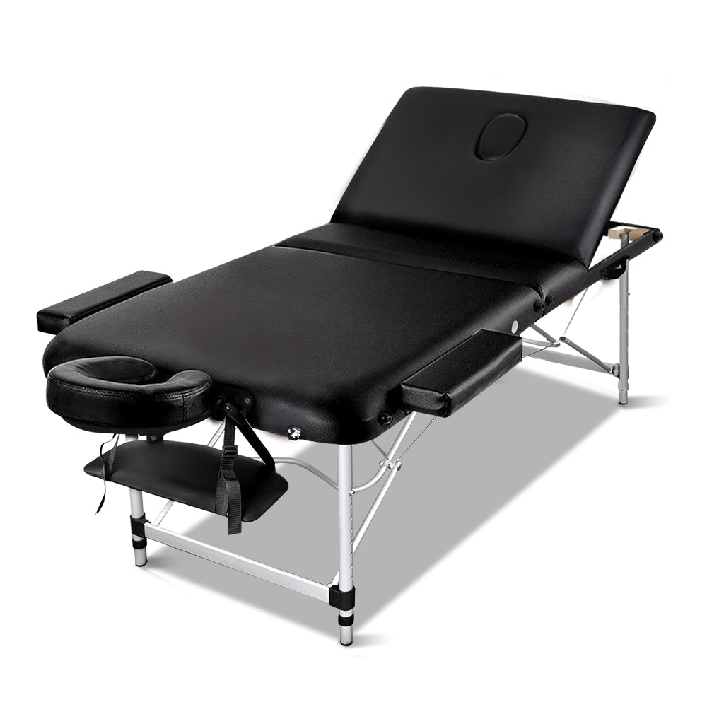 Zenses Massage Table 80cm Portable 3 Fold Aluminium Beauty Bed Black 8