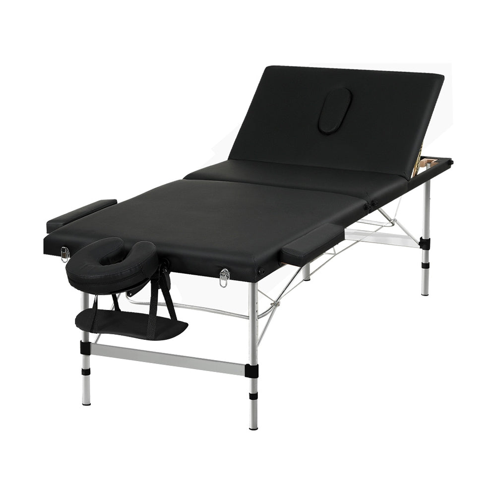 Zenses Massage Table 85cm Portable 3 Fold Aluminium Beauty Bed Black 7