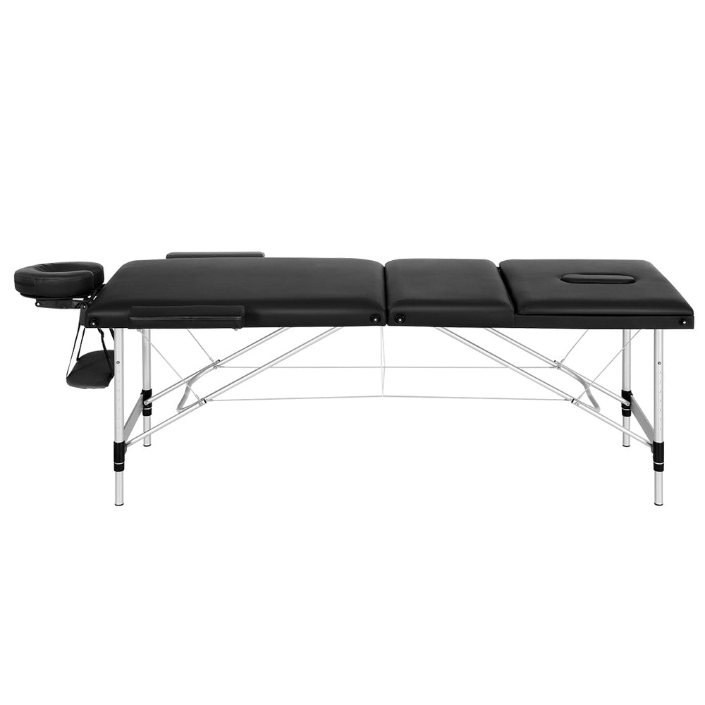 Zenses Massage Table 85cm Portable 3 Fold Aluminium Beauty Bed Black 3