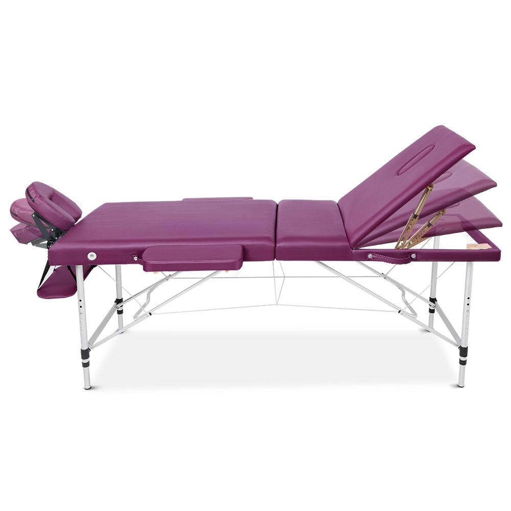 Zenses Massage Table 75cm Portable 3 Fold Aluminium Beauty Bed Violet 3