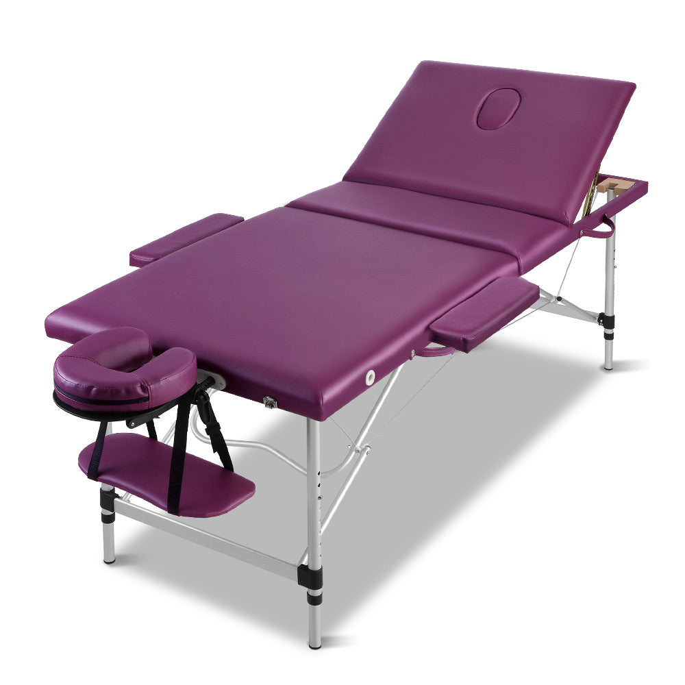 Zenses Massage Table 75cm Portable 3 Fold Aluminium Beauty Bed Violet 7