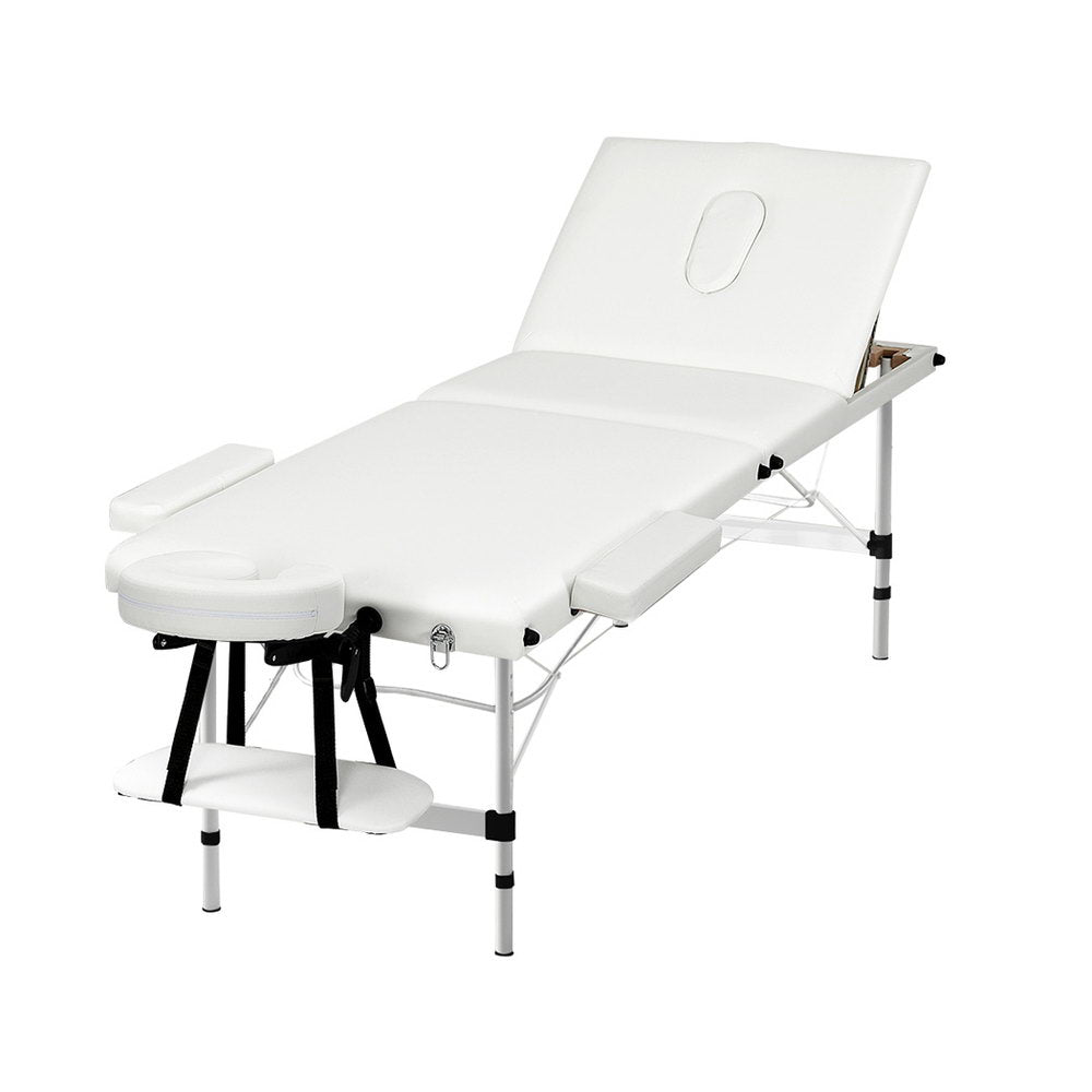 Zenses Massage Table 65cm Portable 3 Fold Aluminium Beauty Bed White 7