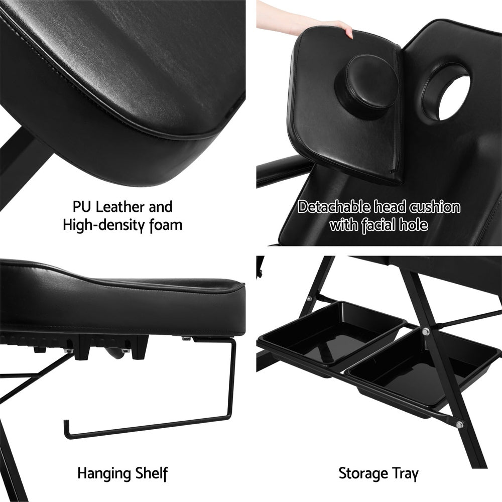 Zenses Massage Table Adjustable Salon Bed Chair 3-Fold Black 5