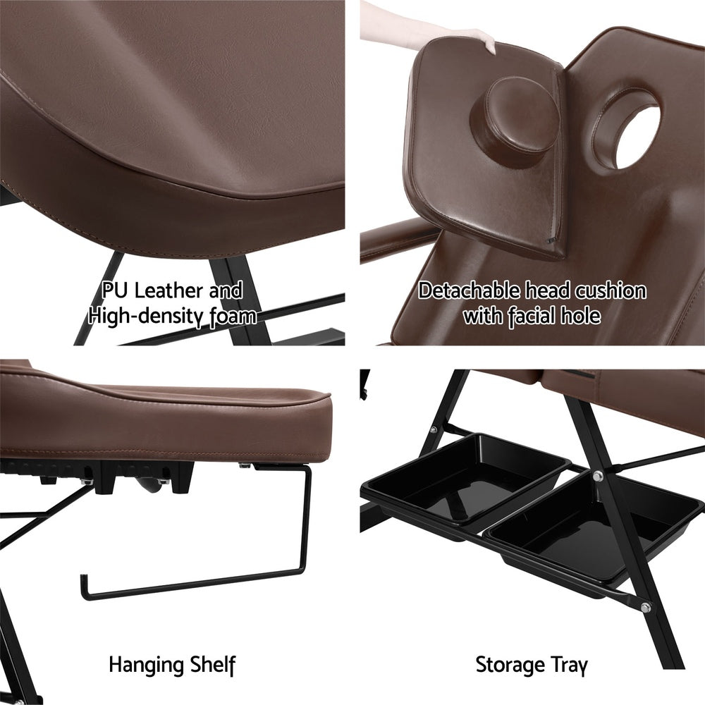 Zenses Massage Table Adjustable Salon Bed Chair 3-Fold Brown 5