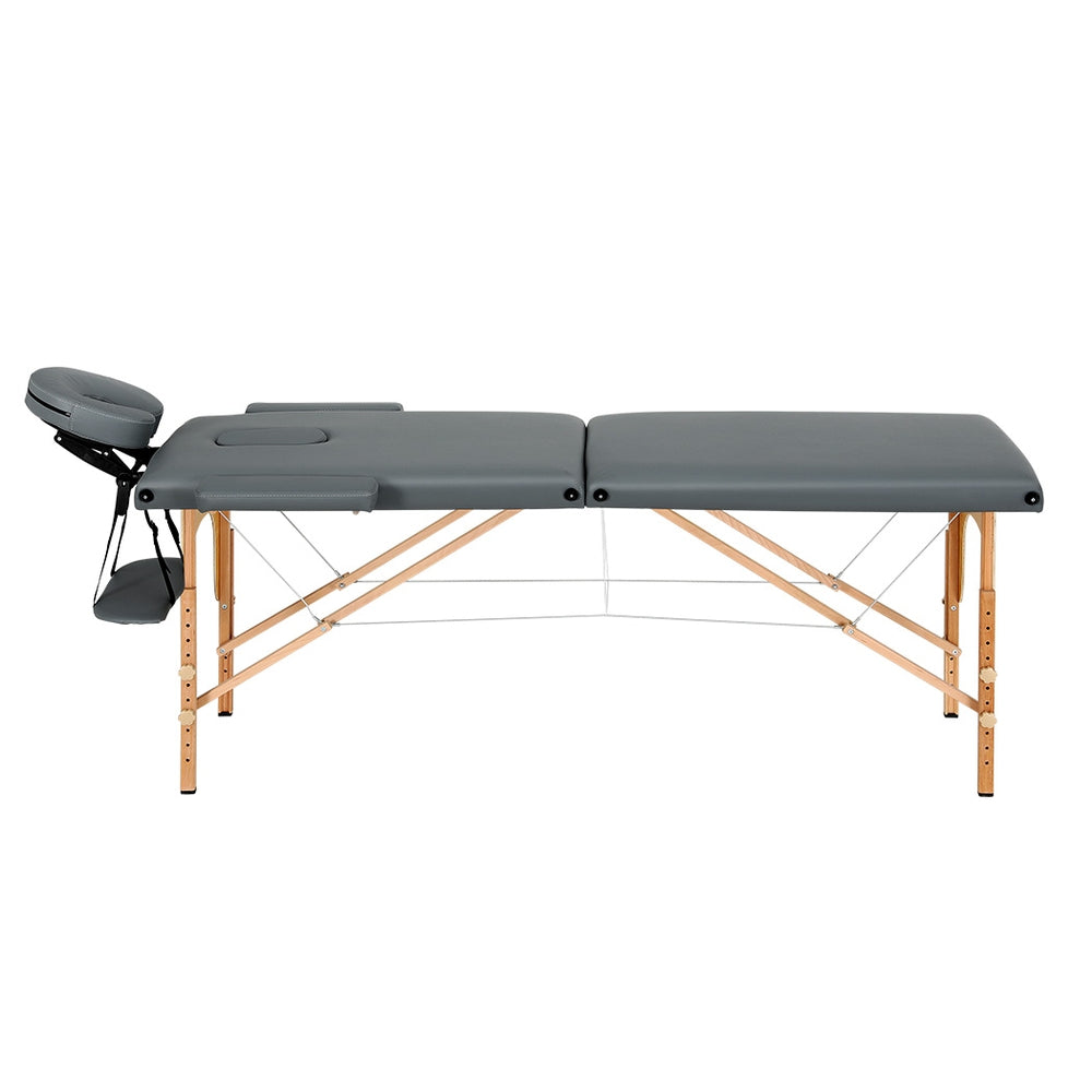 Zenses Massage Table 56cm Portable 2 Fold Wooden Beauty Bed Grey 3