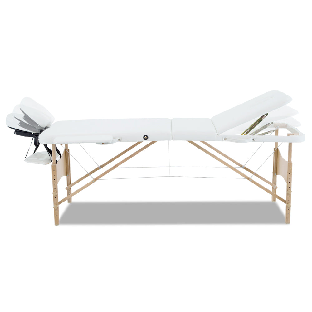 Zenses Massage Table 70cm Portable 3 Fold Wooden Beauty Bed White 3