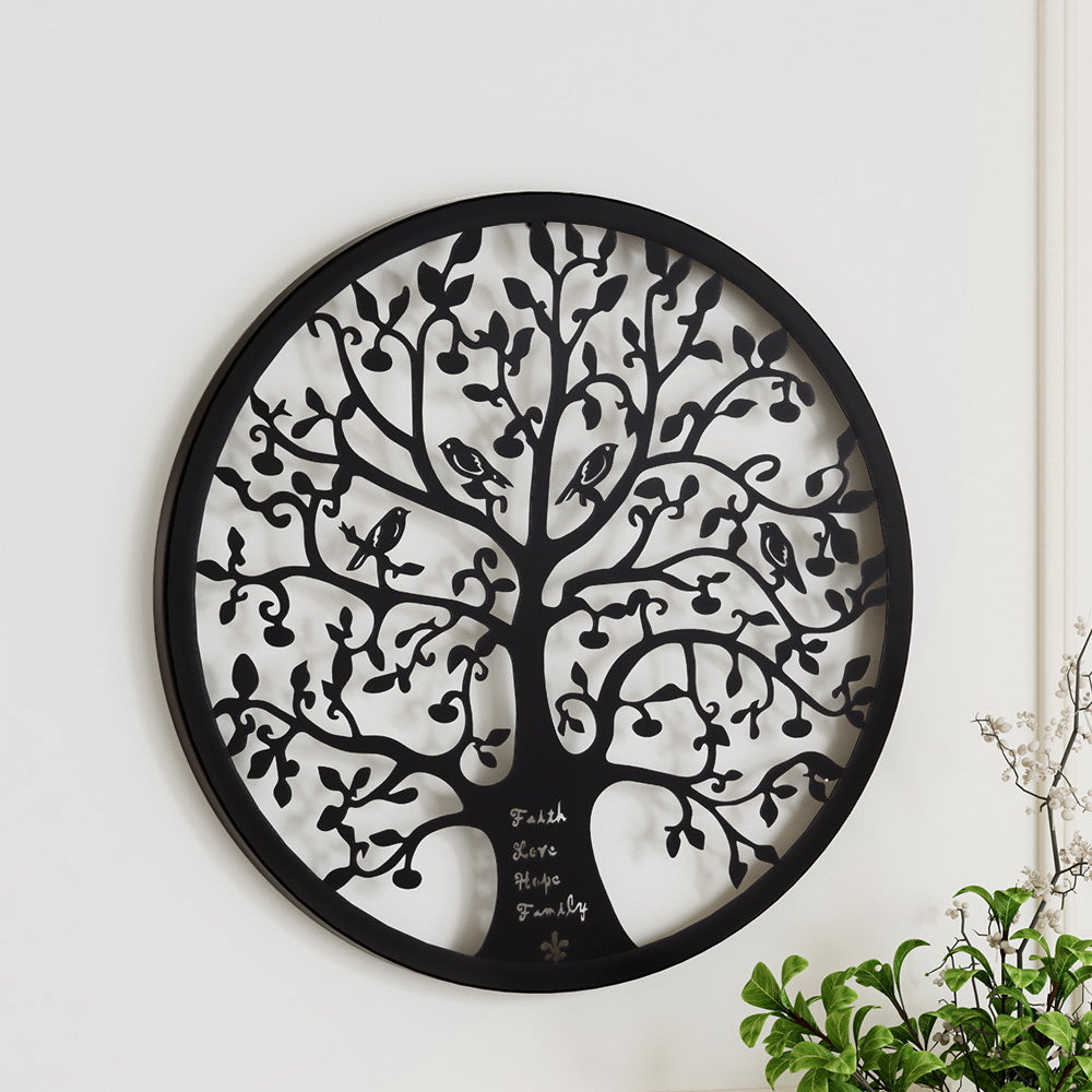 Artiss Metal Wall Art Hanging Sculpture Home Decor Leaf Tree of Life Round Frame 7