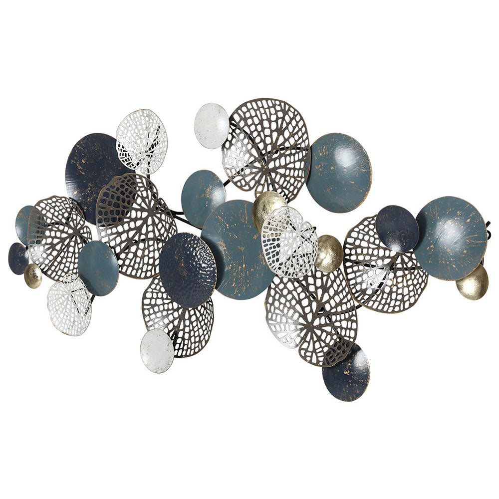 Artiss Metal Wall Art Hanging Sculpture 132cm Home Decor Leaf Circles Blue 3