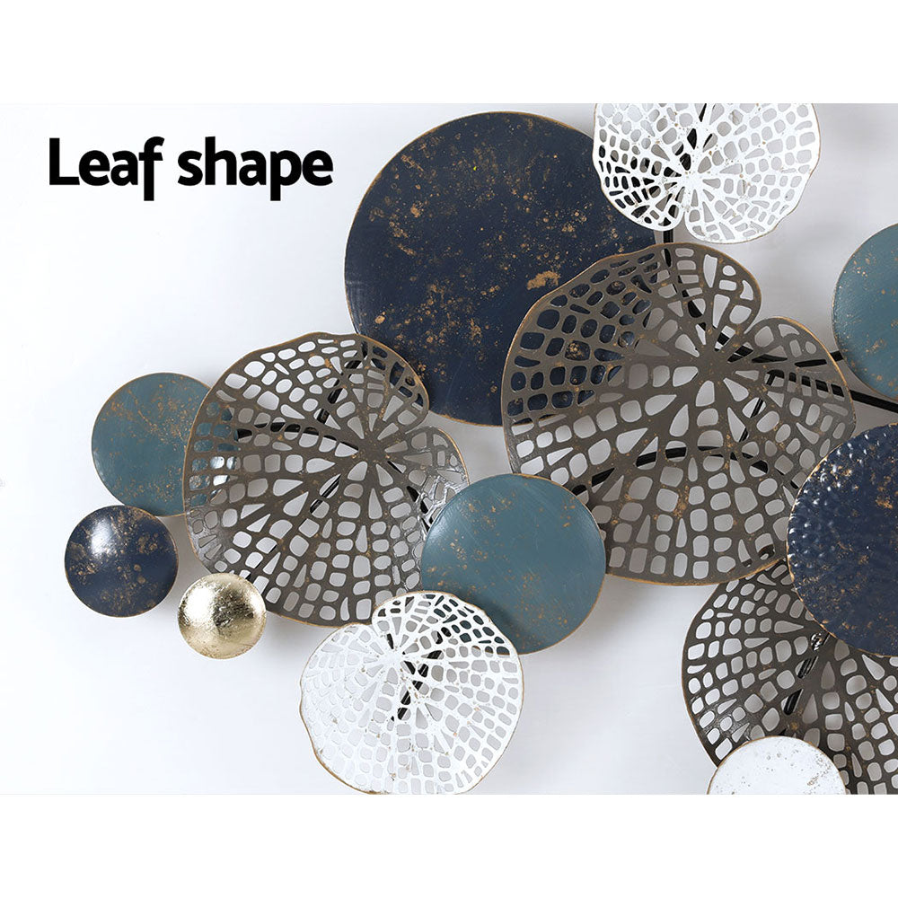 Artiss Metal Wall Art Hanging Sculpture 132cm Home Decor Leaf Circles Blue 5