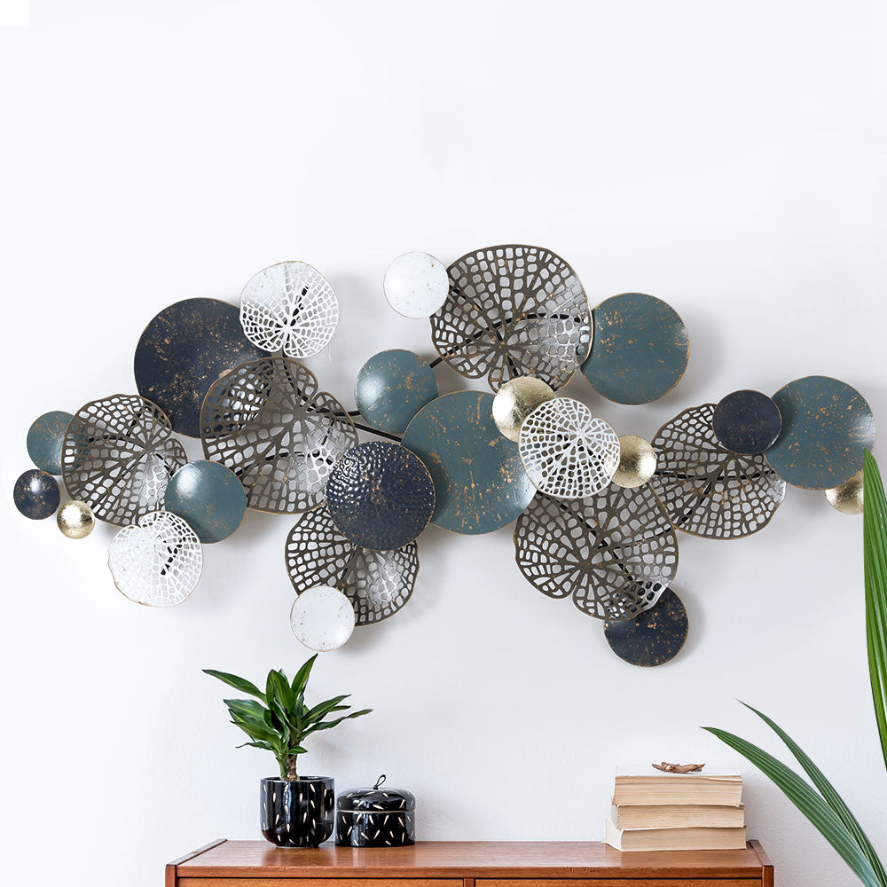 Artiss Metal Wall Art Hanging Sculpture 132cm Home Decor Leaf Circles Blue 7