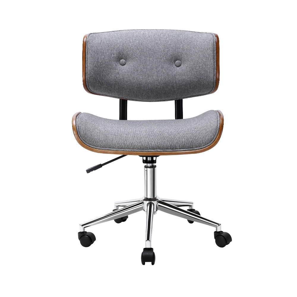 Artiss Wooden Office Chair Fabric Seat Grey 3