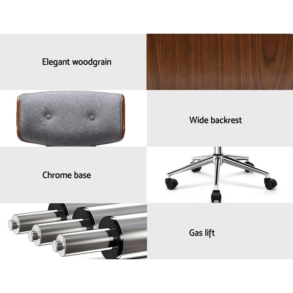 Artiss Wooden Office Chair Fabric Seat Grey 4