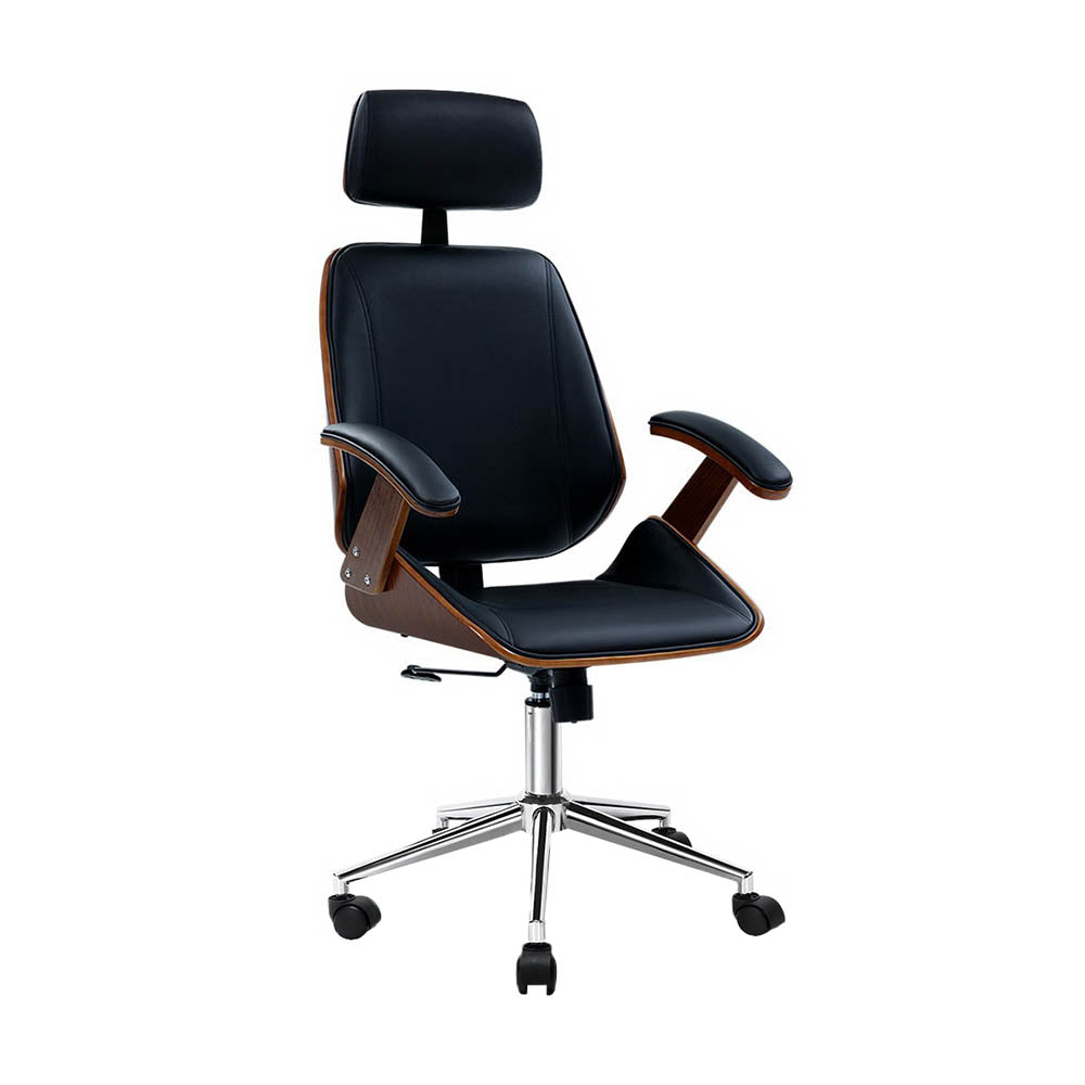 Artiss Wooden Office Chair Leather Seat Black 8