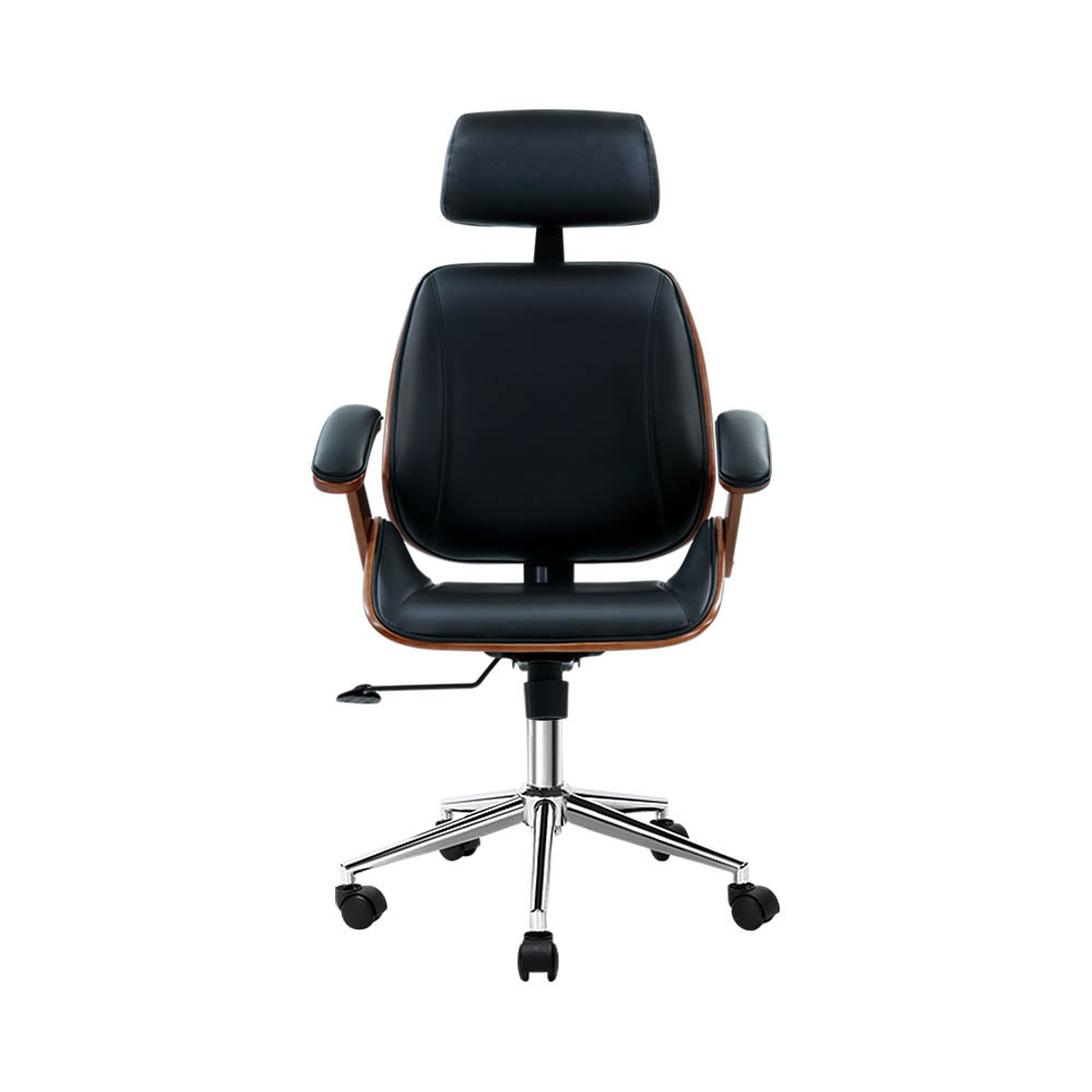 Artiss Wooden Office Chair Leather Seat Black 3