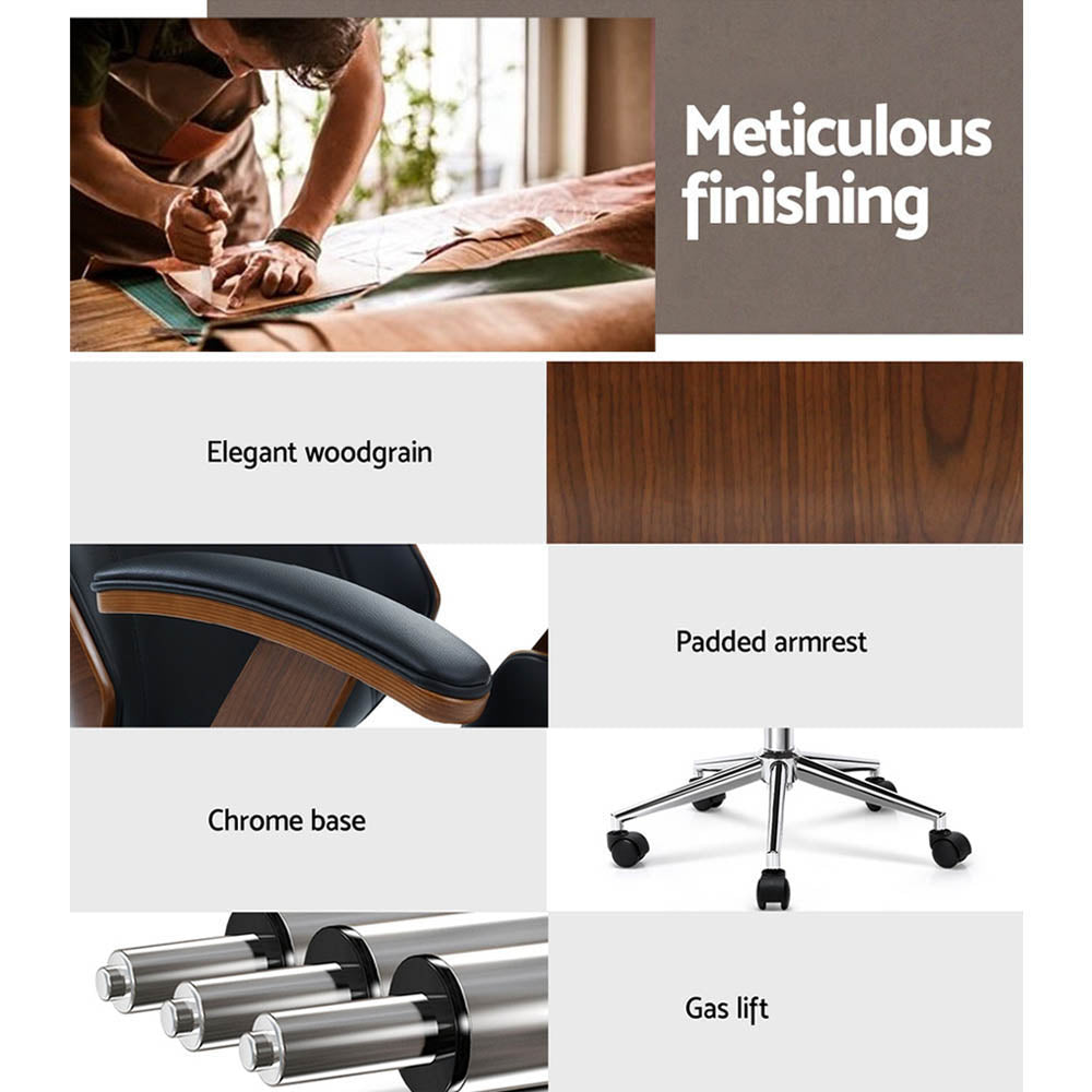 Artiss Wooden Office Chair Leather Seat Black 4