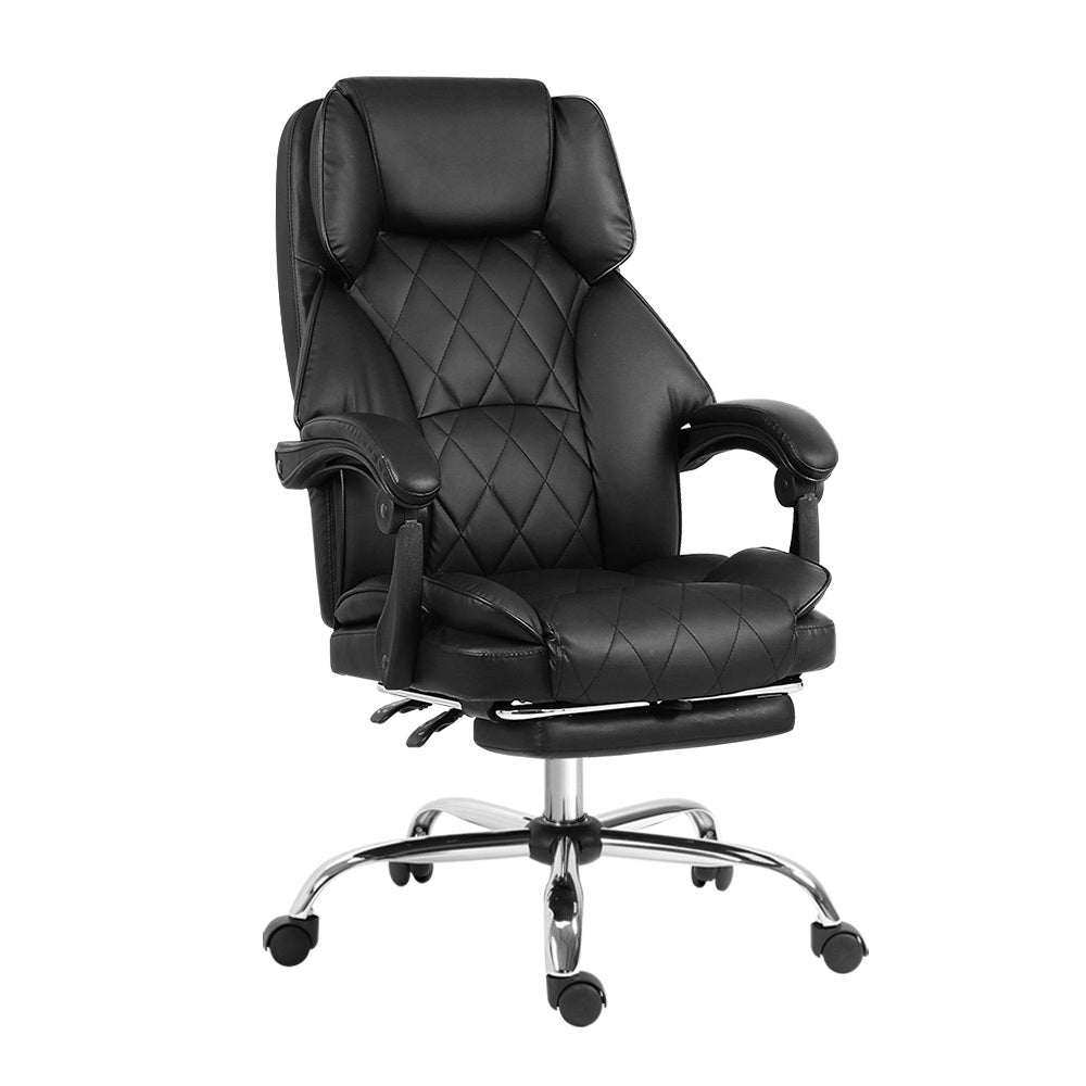 Artiss Executive Office Chair Leather Footrest Black 7