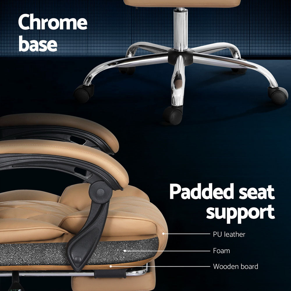 Artiss Executive Office Chair Leather Footrest Espresso 6