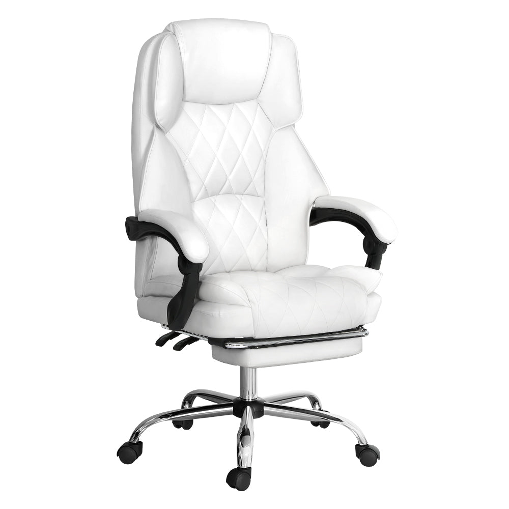 Artiss Executive Office Chair Leather Footrest White 7