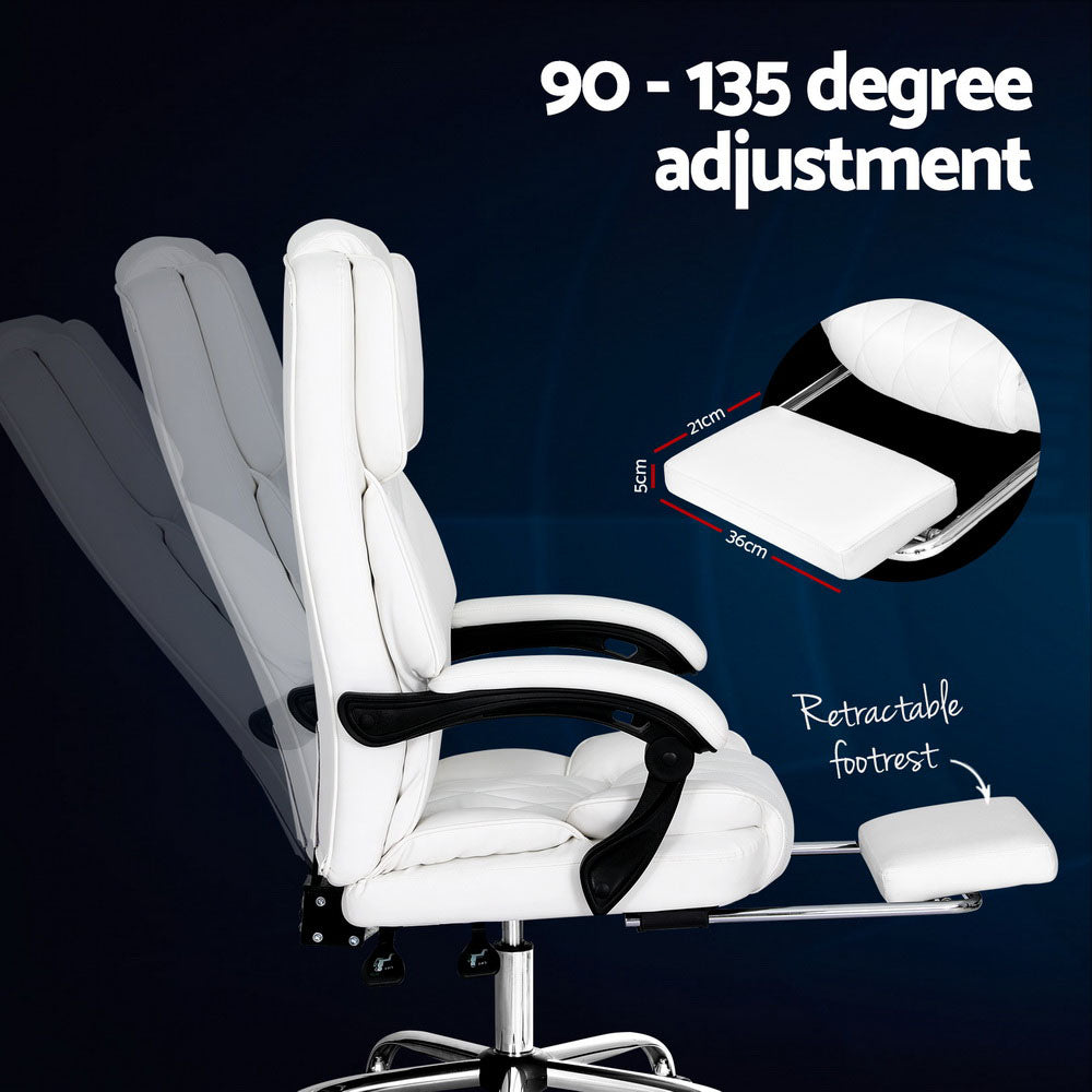 Artiss Executive Office Chair Leather Footrest White 5