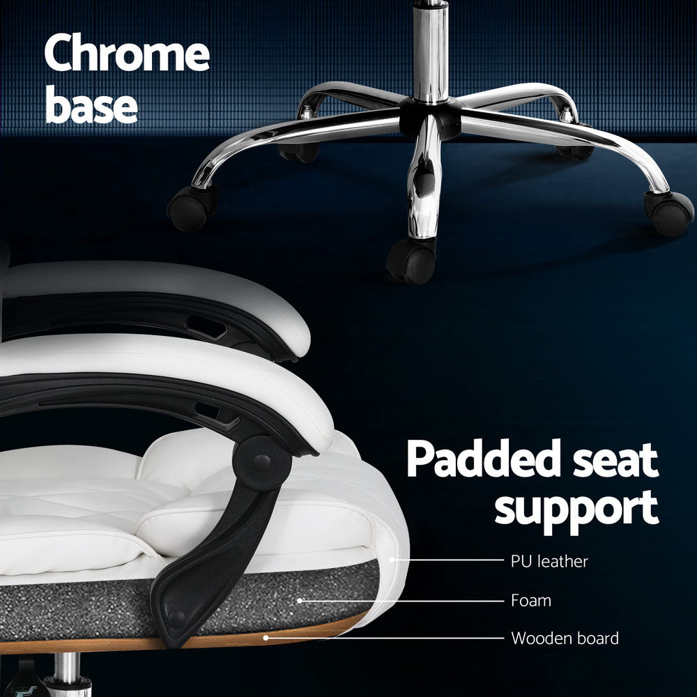 Artiss Executive Office Chair Leather Recliner White 6