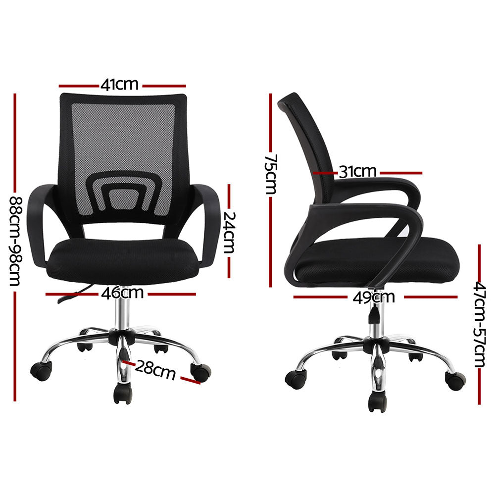 Artiss 2x Mesh Office Chair Mid Back Black