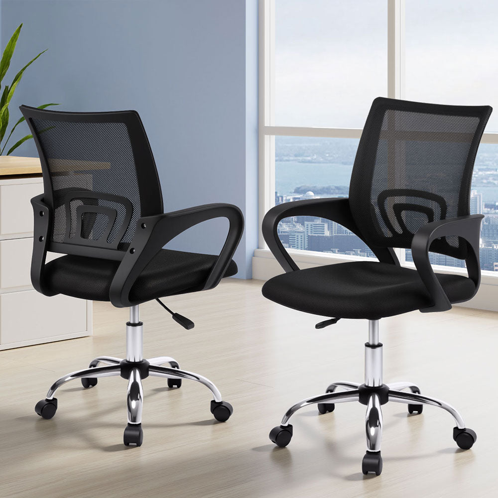 Artiss 2x Mesh Office Chair Mid Back Black 7