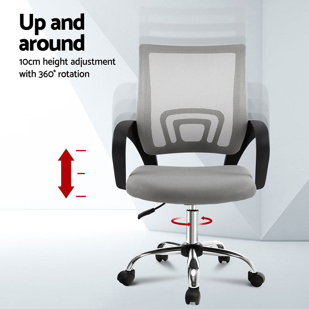 Artiss 2x Mesh Office Chair Mid Back Grey 4