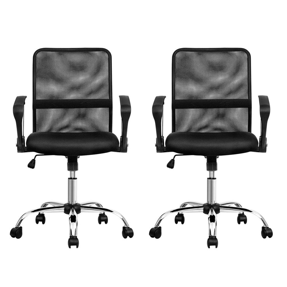 Artiss 2x Mesh Office Chair Mid Back Black 3