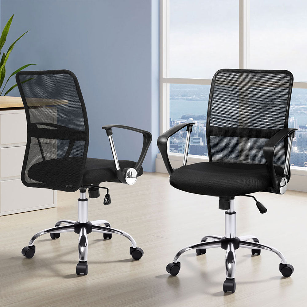 Artiss 2x Mesh Office Chair Mid Back Black 7