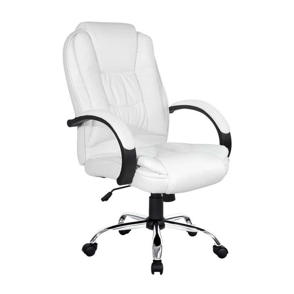 Artiss Executive Office Chair Leather Tilt White 8