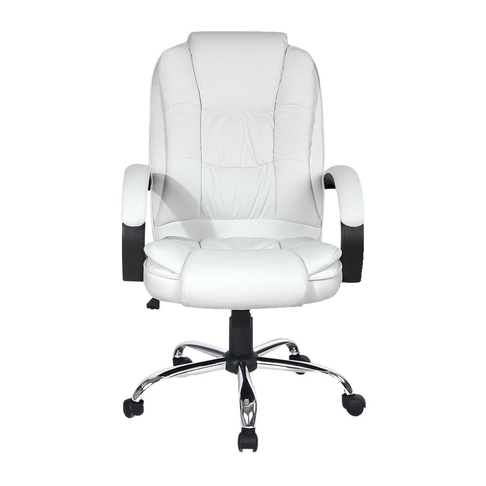 Artiss Executive Office Chair Leather Tilt White 3