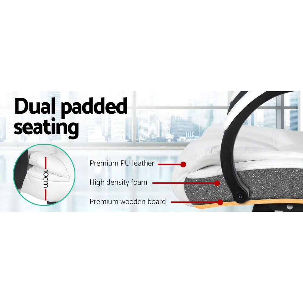 Artiss Executive Office Chair Leather Tilt White 4