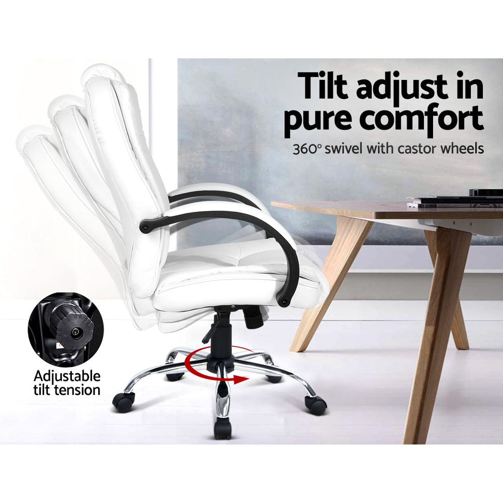 Artiss Executive Office Chair Leather Tilt White 6