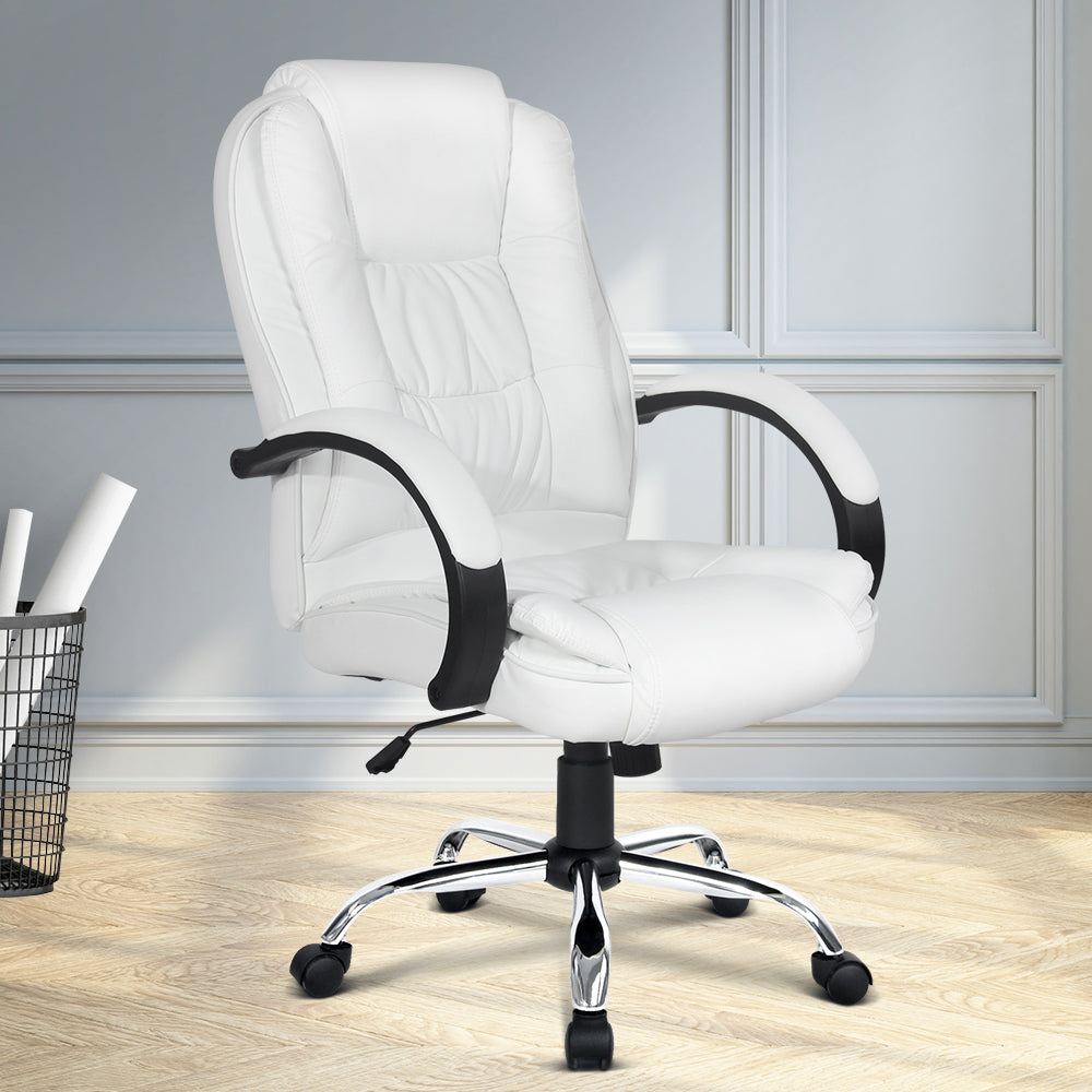 Artiss Executive Office Chair Leather Tilt White 7