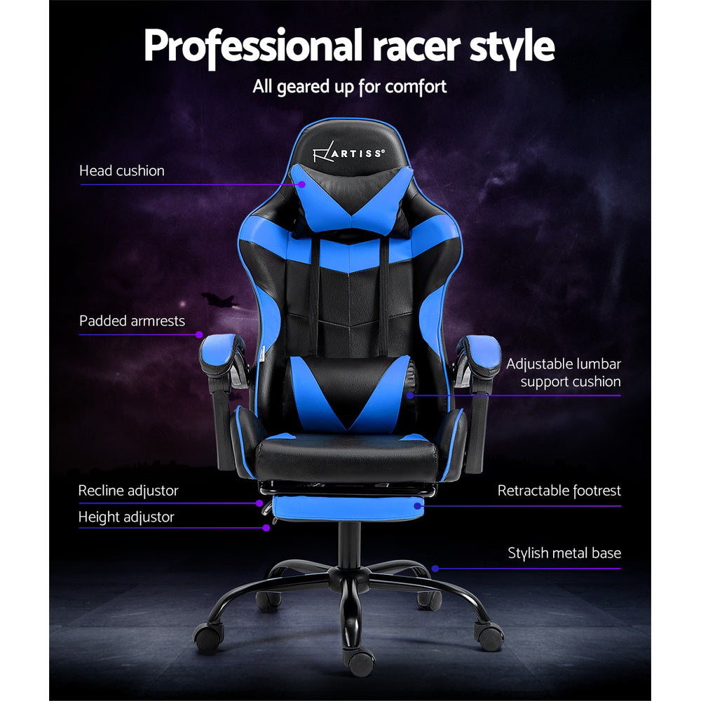 Artiss Gaming Office Chair Recliner Footrest Blue 4