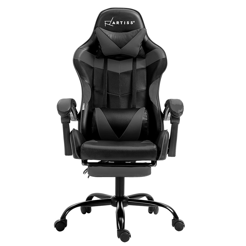 Artiss Gaming Office Chair Executive Computer Leather Chairs Footrest Grey 3