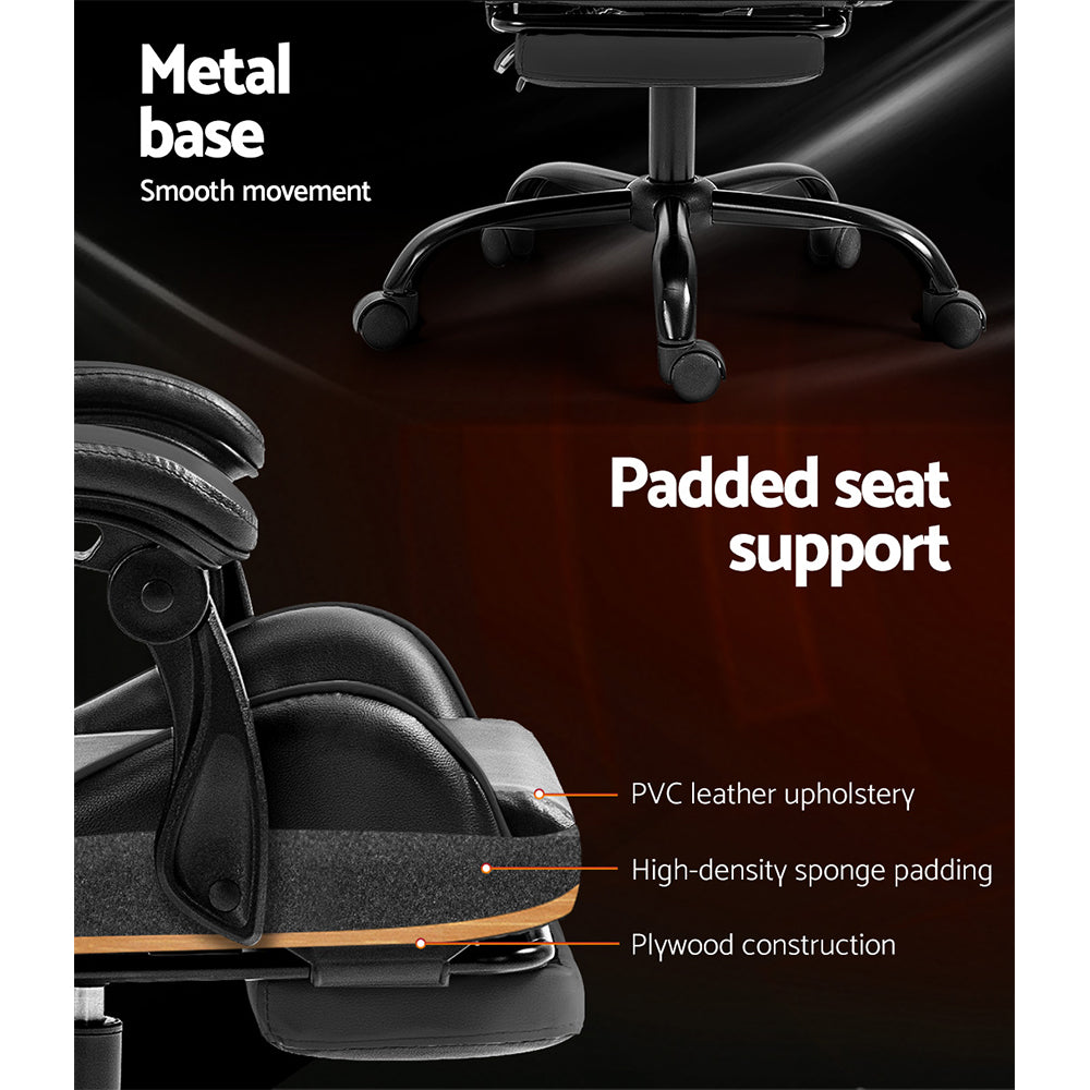 Artiss Gaming Office Chair Executive Computer Leather Chairs Footrest Grey 6