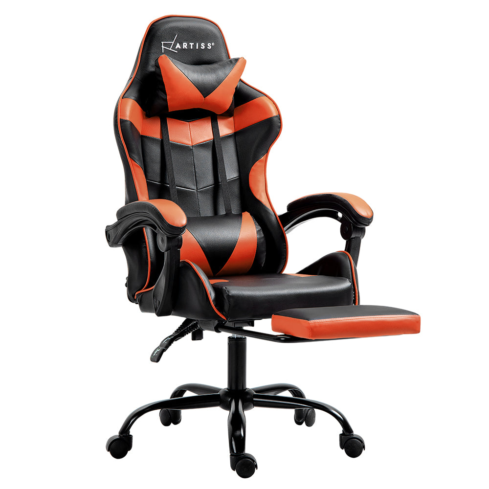 Artiss Gaming Office Chair Executive Computer Leather Chairs Footrest Orange 7