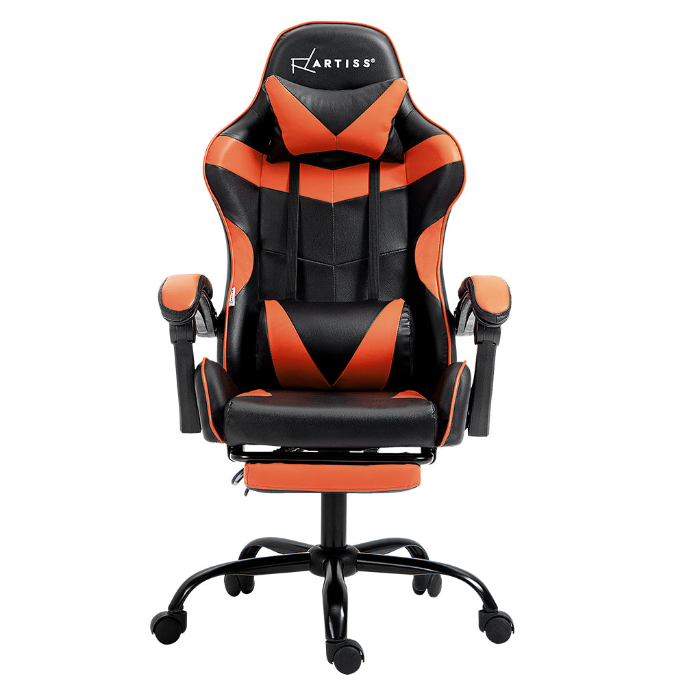 Artiss Gaming Office Chair Executive Computer Leather Chairs Footrest Orange 3