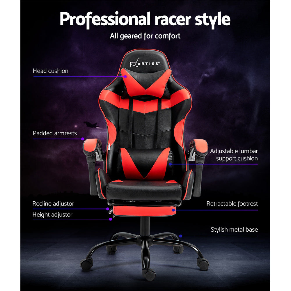 Artiss Gaming Office Chair Recliner Footrest Red 4
