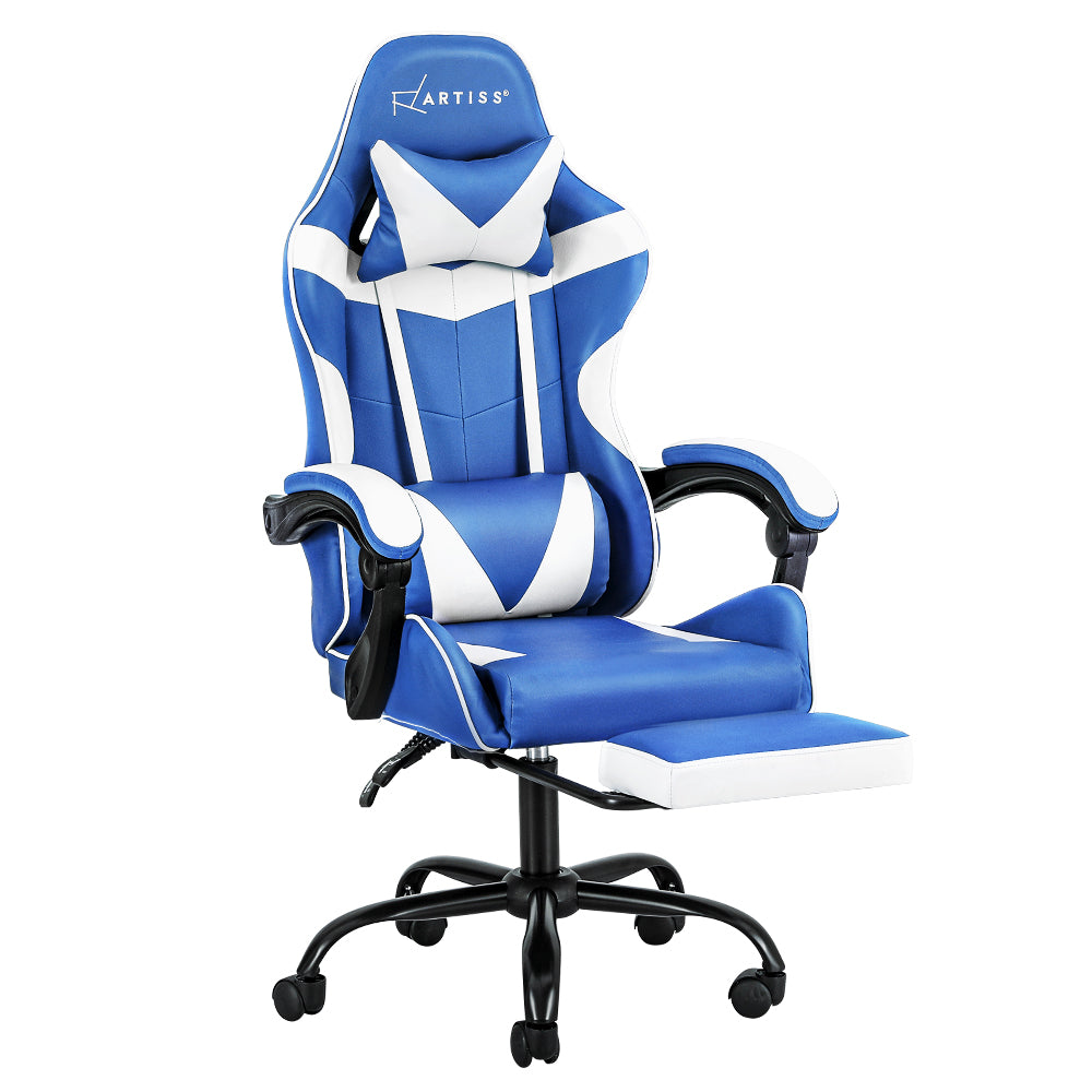 Artiss Gaming Office Chair Executive Computer Leather Chairs Footrest Blue White 7
