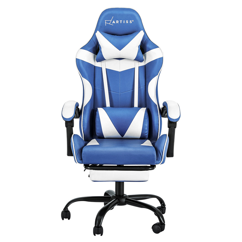 Artiss Gaming Office Chair Executive Computer Leather Chairs Footrest Blue White 3