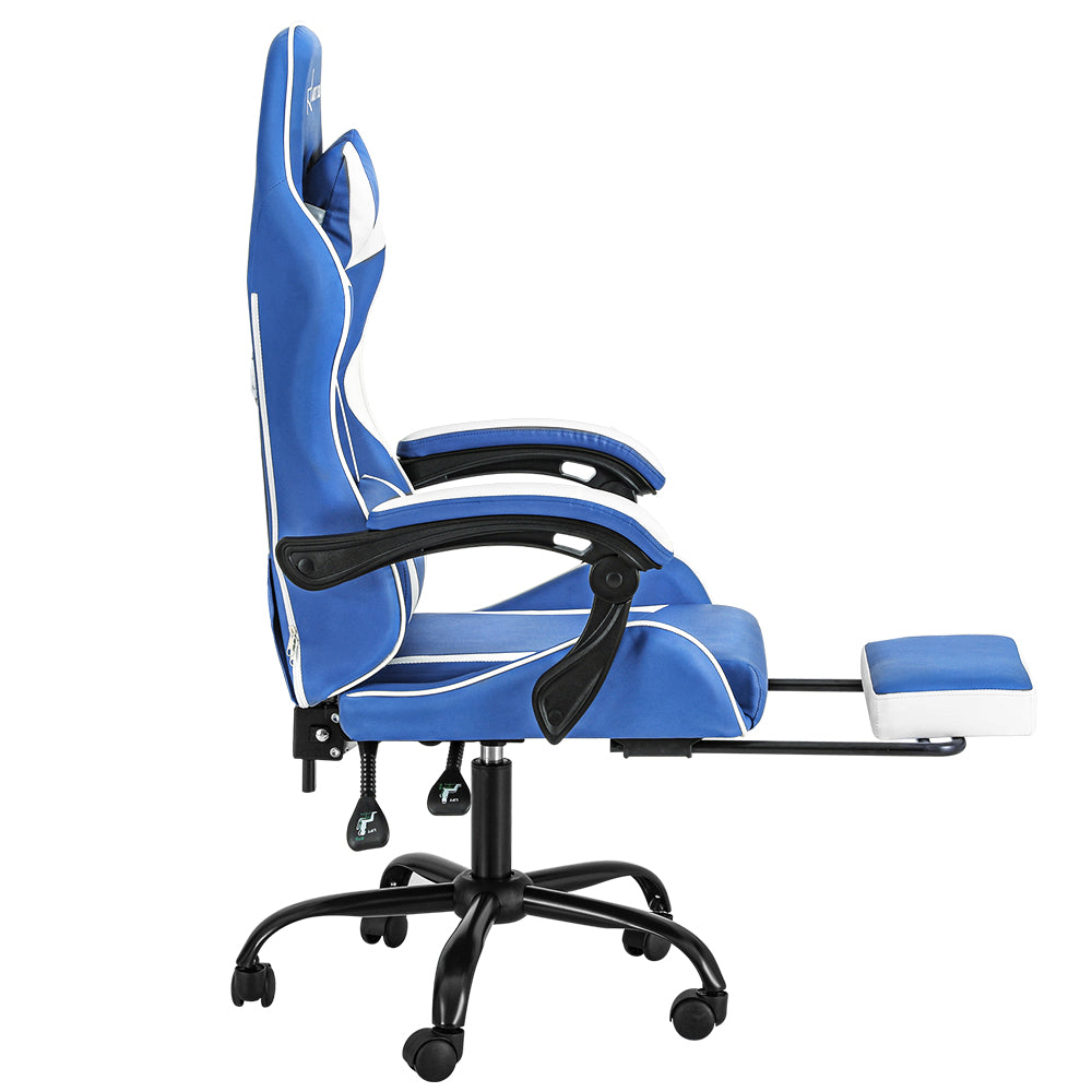 Artiss Gaming Office Chair Executive Computer Leather Chairs Footrest Blue White 4