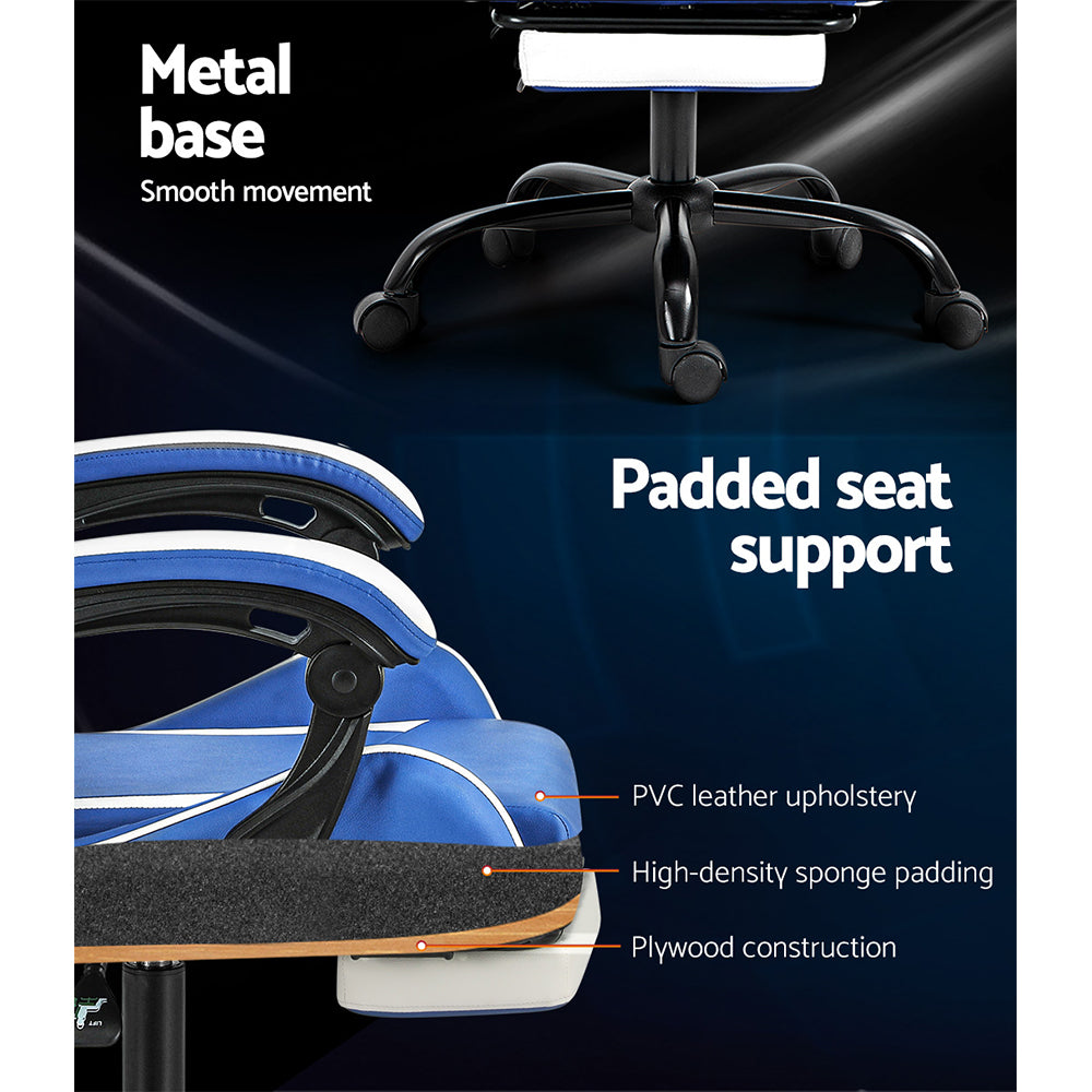 Artiss Gaming Office Chair Executive Computer Leather Chairs Footrest Blue White 6