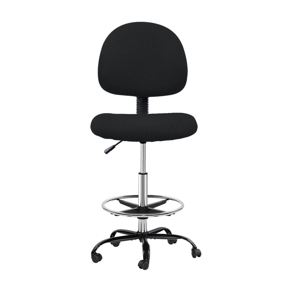 Artiss Office Chair Drafting Stool Fabric Chairs Black 3