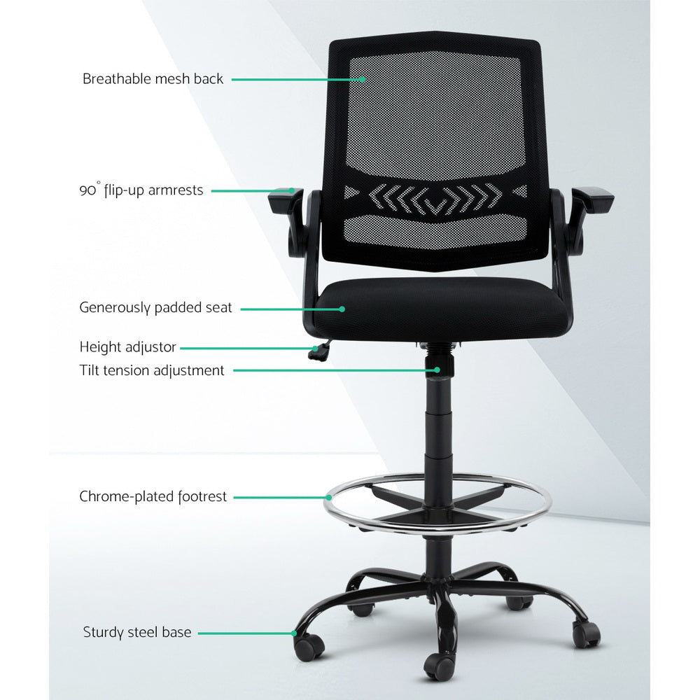 Artiss Office Chair Drafting Stool Mesh Chairs Black 4